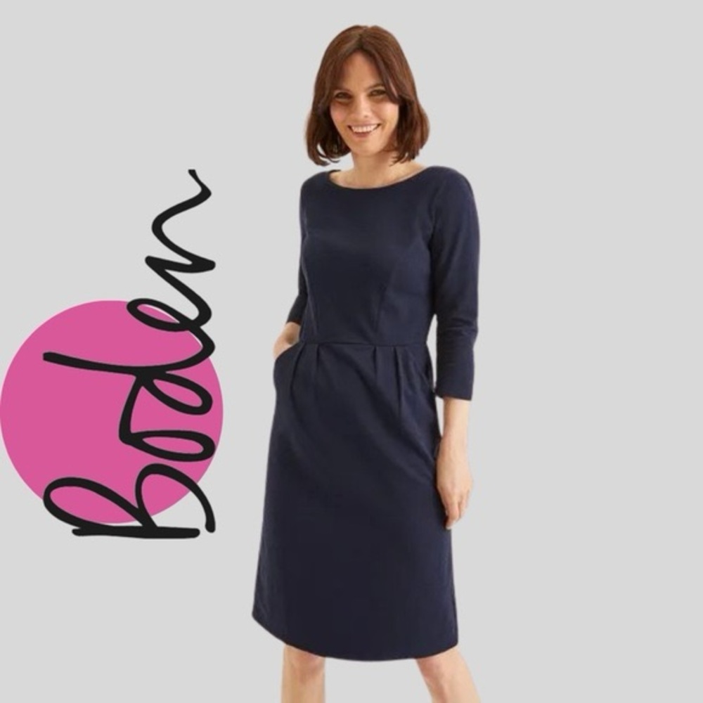 Boden Navy Ponte Long-Sleeve Sheath Dress